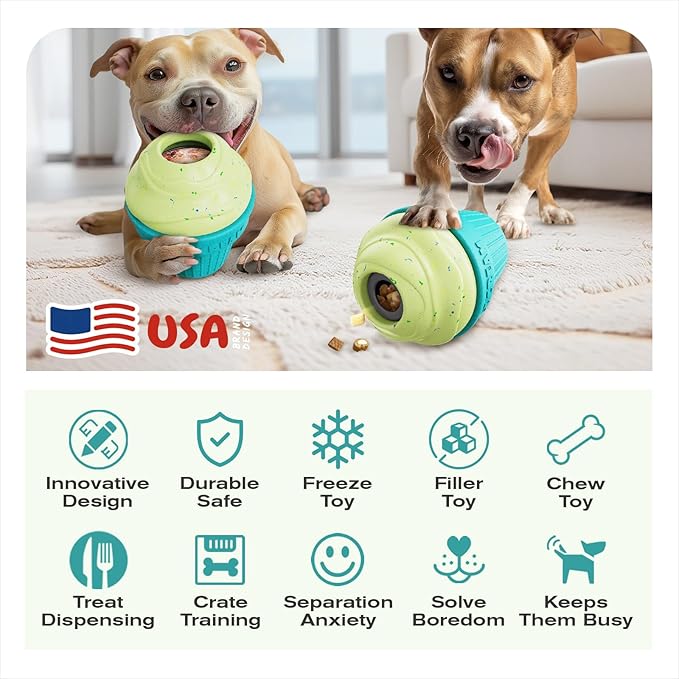KADTC 3 in 1 Large-Size Durable Dog Fillable & Frozen Lick Treat Toy No-Transfer Freeze & Play Mess-Free Ultimate Boredom Buster, Kibble Dispenser Food Ball & Tough Dogs Chew Toys BPA-Free & Safe