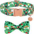 DOGWONG Green Lucky Clover Shamrock Dog Collar with Bowtie, Soft Adjustable St. Patrick's Day Lucky Charm Puppy Collar for Small Medium Large Dog