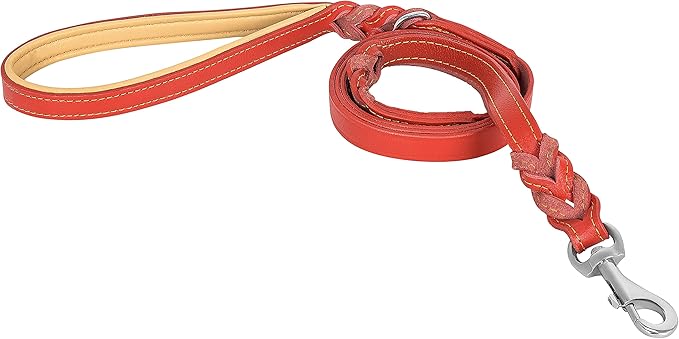 Riparo Leather Dog Leash 6ft with 2 Handles Padded Traffic Handle for Extra Control, Leather Dog Leashes for Large Breed Dogs Training Walking Heavy Duty Leashes for Dogs (Red, L: 3/4" x6ft)