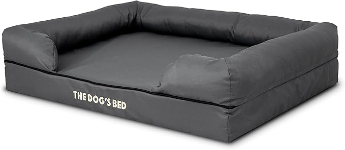 The Dog’s Bed Orthopedic Memory Foam Dog Bed with Bolsters, Oxford Fabric, Grey with Black Trim, Large