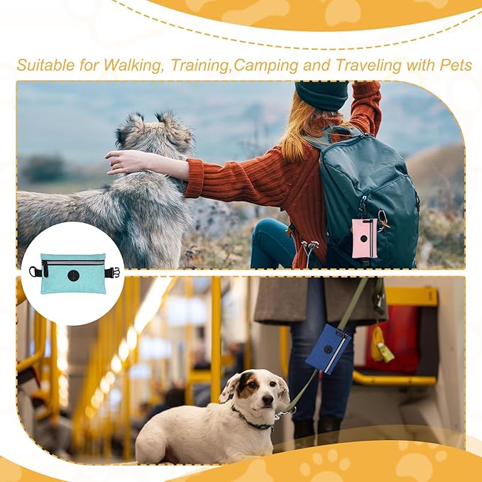 Dog Poop Bag Holder, Pet Waste Bag Dispenser Dog Treat Pouch with Zipper Oxford Cloth Portable Reusable Easy Cleanup(1Pcs, Sky Blue), Intended for Outdoor/Travel/Walking