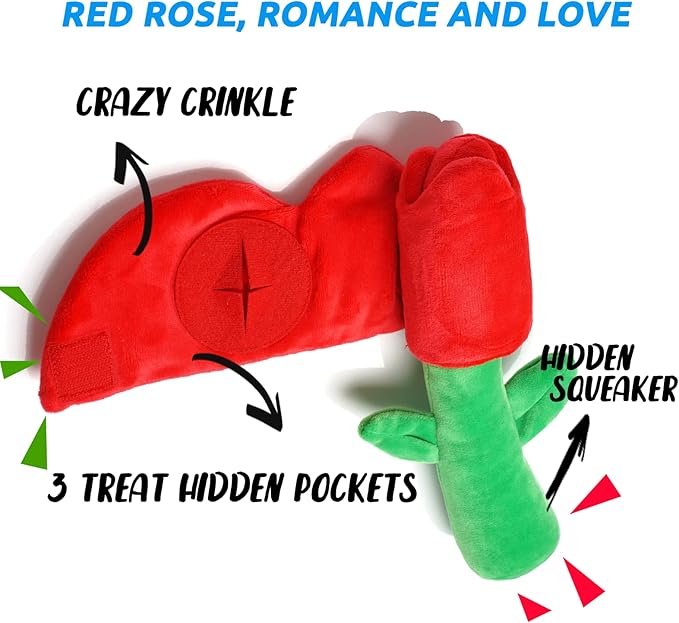 Rose Dog Toys for Puzzle, Dog Birthday Toy Enrichment Squeaky Crinkle Treat Dispensing Toy for Small Medium Breed Puppy
