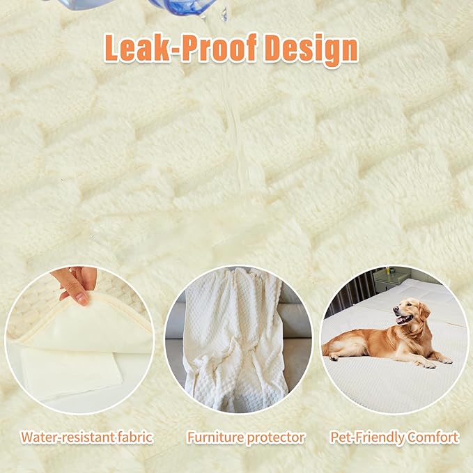 Water Resistant Blanket for Bed Couch Sofa, 60"x80" Reversible & Washable Microfiber Blanket, Queen Size Waterproof Throw, Pet Friendly & Leakproof (Snow White/Bright White)