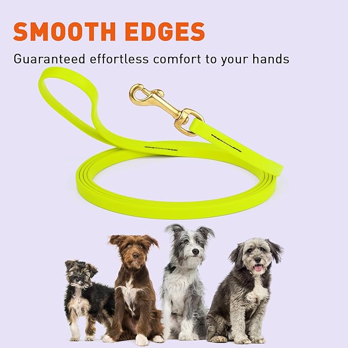 Viper Biothane K9 Working Dog Leash Waterproof Lead for Tracking Training Schutzhund Odor-Proof Long Line with Solid Brass Snap for Puppy Medium and Large Dogs, 15ft Safety Yellow