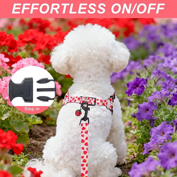 BEAUTYZOO Dog Harness Small Sized Dog Girl, No Pull Dog Harness and Leash Set,Step in Soft Light Puppy Vest, No Choke Heavy Duty Dog Halter with Bell,Breathable Adjustable Nylon Pet Harnesses, Pink S