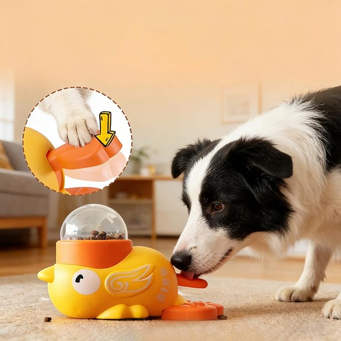 Duck Treat Dispenser for Dogs, Dog Interactive Treat Dispenser Toy, Dog Slow Feeder Puzzle Toy Prevents Bloating, Interactive Treat Dispensing Toys for Small Cats,Dogs (Yellow)
