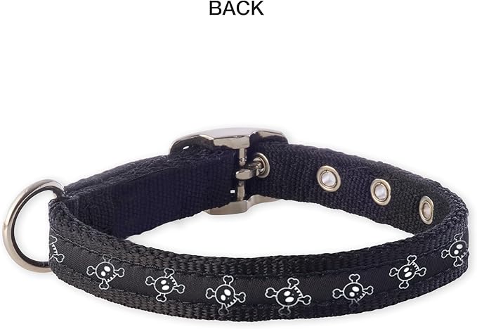 Adjustable Recycled Ribbon Dog Collar for All Pet Breeds, Skully Night, X-Small