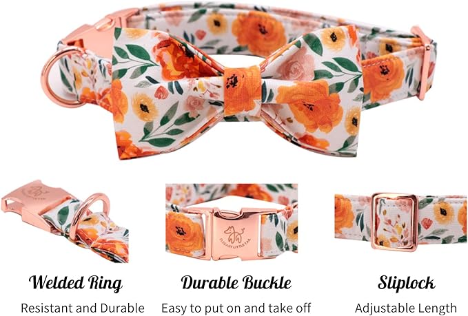Elegant little tail Floral Dog Collar with Bow, Comfotable Dog Bowtie, Bowtie Dog Collar Adjustable Girl Dog Collars for Small Medium Large Dogs and Cats