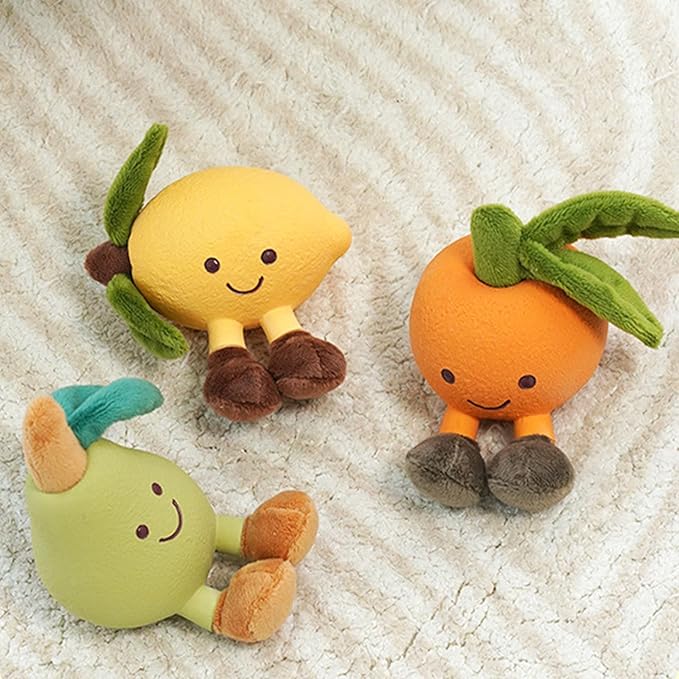Playful Paws Fruit Dog Chew Toys Interactive Dog Toy with Squeak and Latex Plush Dog Toys for Puppies Small and Medium Dogs (Lemon)