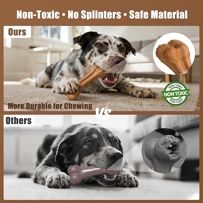 SCHITEC Dog Bone Chew Toy for Small & Medium Dogs, Beef Flavor Teething Toy, Durable Dog Toy for Aggressive Chewers, Teeth Cleaning, 1Pc