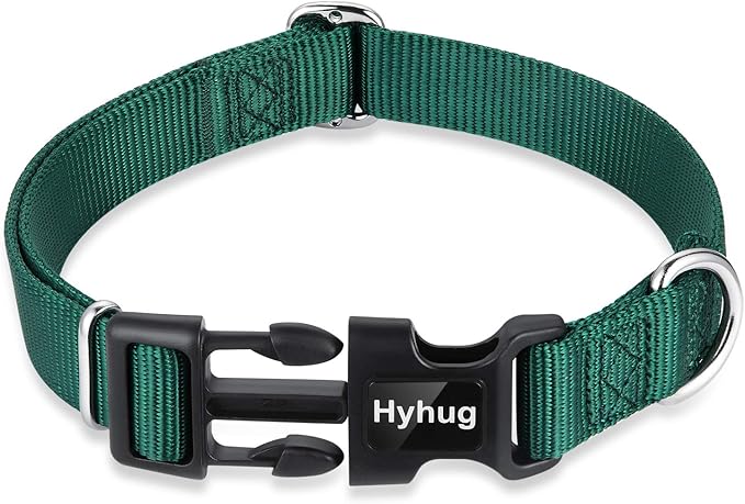 Hyhug Dog Collar for Large Dogs, Heavy Duty Pink| Quick Release Nylon Buckle Collar, Adjustable & Durable Pet Supplies for Boy & Girl Dogs (Large, Dark Green)