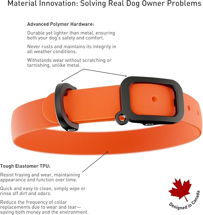 Waterproof Dog Collar - Durable, Comfortable and Adjustable Outdoor Dog Collar with Wear Resistant Buckle and ID Tag Ring for Puppies and XSmall Dogs by Nuvuq (Orange, XSmall)