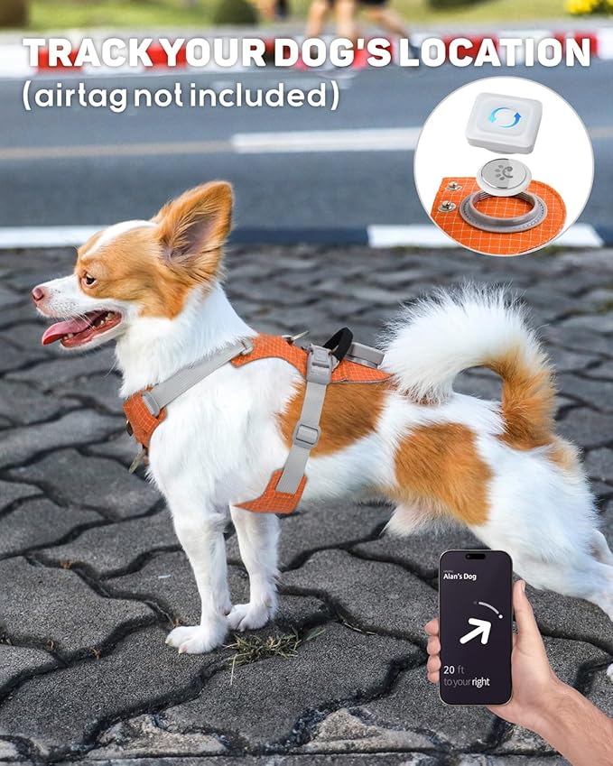 TagME No Pull Dog Harness with 2 Leash Clips,Lightweight & Visible for All-Day Walking,No Choke Pet Vest Includes AirTag Holder for Small Dogs,Flare Orange