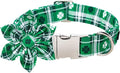 Lionet Paws St Patricks Day Dog Collar with Flower, Irish Green Shamrock Clover Flower Collar with Metal Buckle for Dogs, Adjustable Comfortable Dog Collar Girl, L, Neck 16-24 in