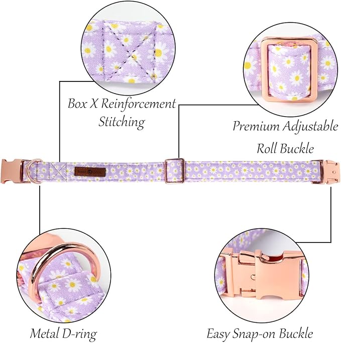 Lionet Paws Spring Dog Collar with Sailor Bow, Soft Comfortable Adjustable Cute Daisy Collar for X-Large Dogs, Neck 16-26 inches