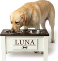 GTW Personalized Elevated Dog Bowl Stand for Large, Medium, Small, X-Small Dogs - Stainless Steel Food and Water Bowls - Raised Dog Dish with Internal Storage (Large, Dark Walnut)
