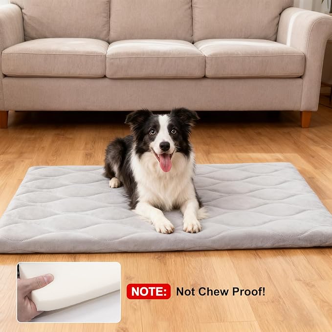 BEAUTYZOO Dog Crate Pad for Large Dogs, Washable & Detachable Kennel Mat, Anti-Slip Soft Fluffy Puppy Bed for Crate, Cage, and Car Travel, Cozy Sleeping Mattress, 48x30 Inches, Gray