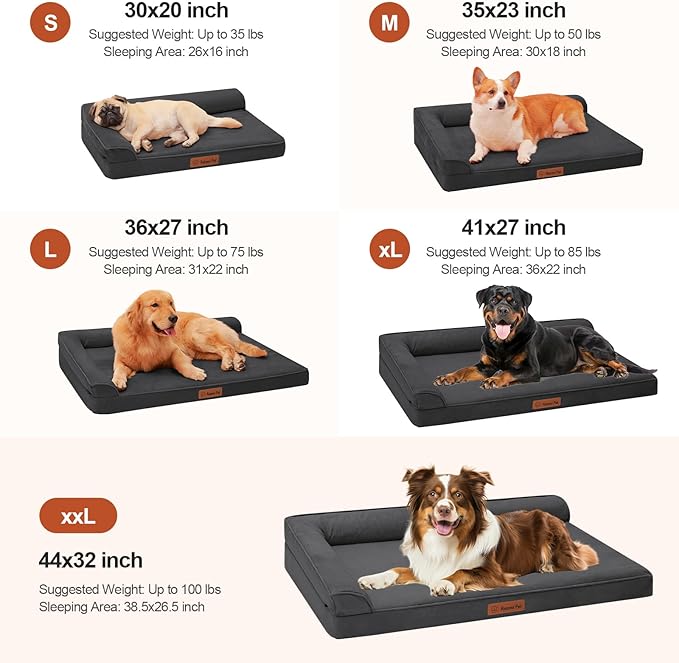 Orthopedic Dog Bed Medium Size Dog, Memory Foam Dogs Bed for Medium Dogs, Washable and Removable Microsuede Cover, Waterproof Liner, Non-Skid Bottom, 30x20x6 Inches, Dark Grey