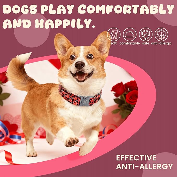 Elegant little tail Valentine's Dog Collar - Red Heart Dog Collars Bowtie Pet Collars with Sturdy Metal Buckle Puppy Adjustable Collar for X-Large Dogs