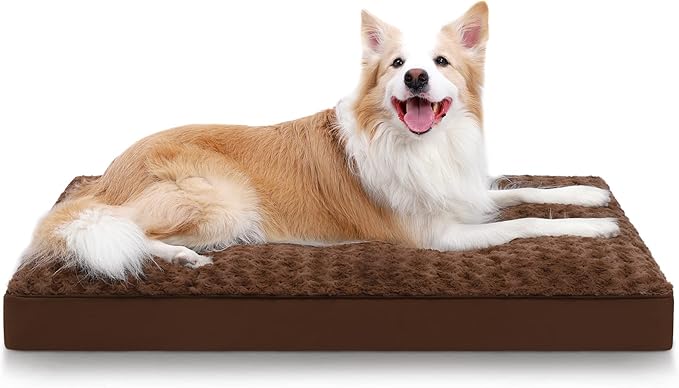 Dog Crate Bed Waterproof Jumbo Dog Beds for Extra Large Pets Rose Velvet Soft Fluffy Washable with Removable Cover & Anti-Slip Bottom, 53 x 36 Inch, Brown