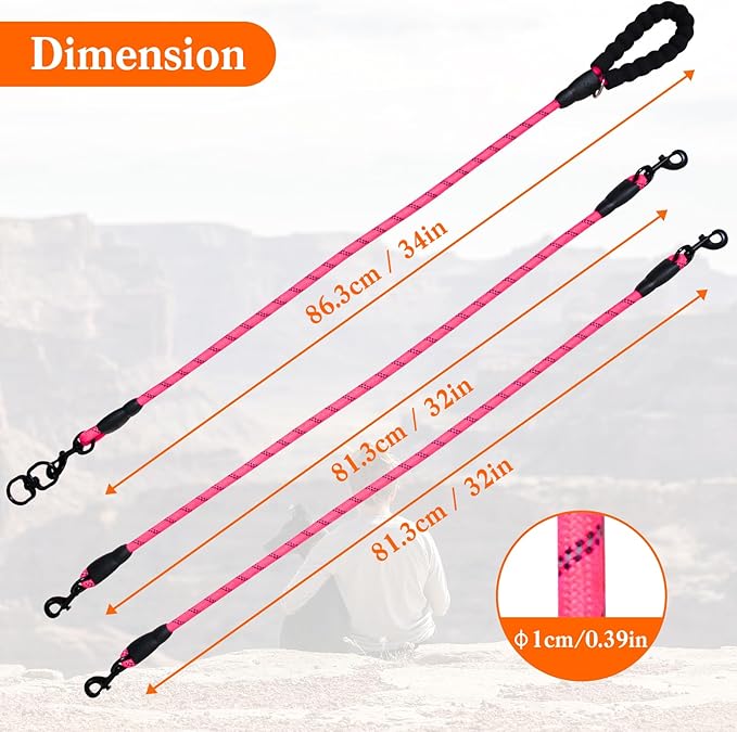 Five Dog Leash No Tangle Triple for 5 Dogs,360 Swivel No Tangle Walking Leash for 5 Dogs with Reflective for Large Medium Small Dogs (Pink, 5 Way)