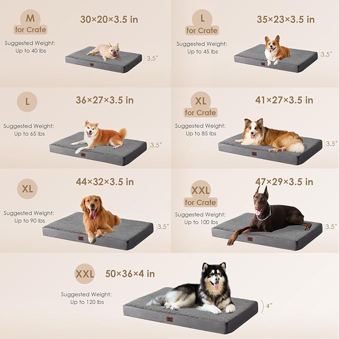EHEYCIGA Orthopedic XXL Dog Beds for Jumbo Dogs with Removable Washable Cover, Grey, 50x36