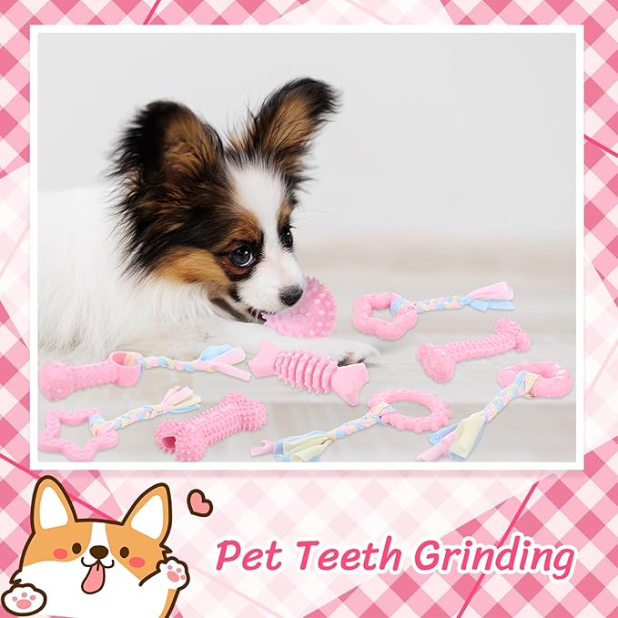 9 Pack Puppy Chew Toys for Teething Puppy Teething Chew Toys for 0-6 Months Suitable for Female Small Dogs(Pink)