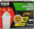 PAMI Extra-Strong 13 Gallon Unscented Tall Kitchen Garbage Bags with Drawstring, for Indoor & Outdoor Use (White - 50 Pack 1 Count (Pack of 1))