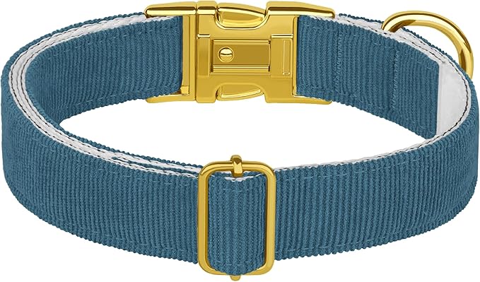 Personalized Dog Collar with Gold Metal Buckle, Velvet Custom Dog Collars for Small, Medium & Large Dogs – Puppy Collars with Metal Buckle, 4 Sizes, 8 Colors (Denim, M, 12"-15")