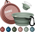 OHMO Collapsible Dog Water Bowls w/Built-in Stainless Steel Ring – 2pcs Small 12oz/400ml Portable Silicone Pet Feeding Bowl for Hiking, Camping, Travel