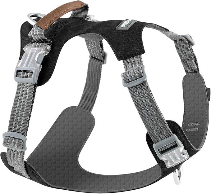No Pull Dog Harness – Adjustable Reflective Nylon Vest for Small Medium Large Dogs, Escape Proof Training Harness with Leather Control Handle, Lightweight Aluminum Hardware (Black, M)
