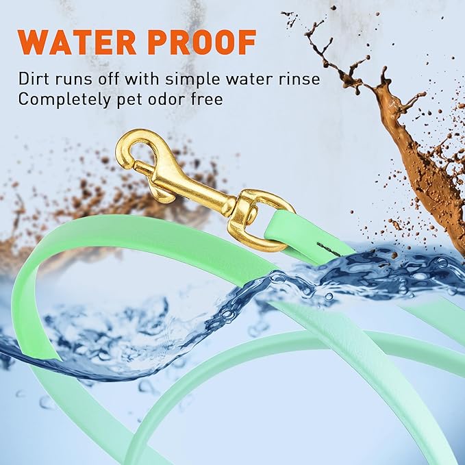 Viper Biothane K9 Working Dog Leash Waterproof Lead for Tracking Training Schutzhund Odor-Proof Long Line with Solid Brass Snap for Puppy Medium and Large Dogs, 15ft Sea Foam Green