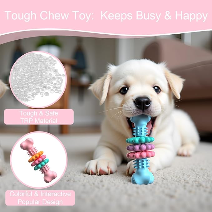 Puppy Chew Toys, Indestructible Dog Toys for Aggressive Chewers - Small & Medium Breed, Durable Rubber Chew Bone Toy for Small Dogs, Puppy Toys for Teething, Anxiety & to Keep Busy