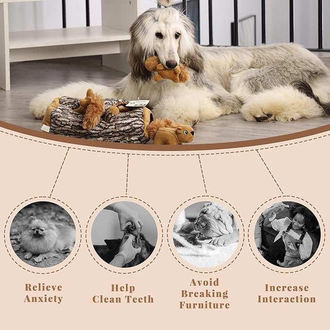 Laifug Hidden Squirrel Plush Dog Toy， Interactive Squeaky Dog Toy Hide and Seek, XL