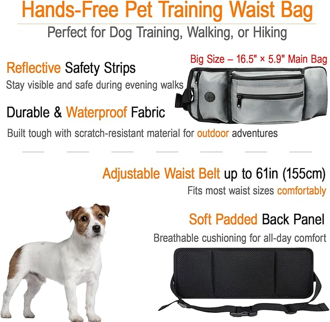 Pet Training Waist Pack, Dog Training Treat Pouch, Hands-Free Dog Walking Fanny Pack with Poop Bag Dispenser and Bottle Holder, Adjustable Dog Treat Pouches for Pet Training and Walking,Big Size