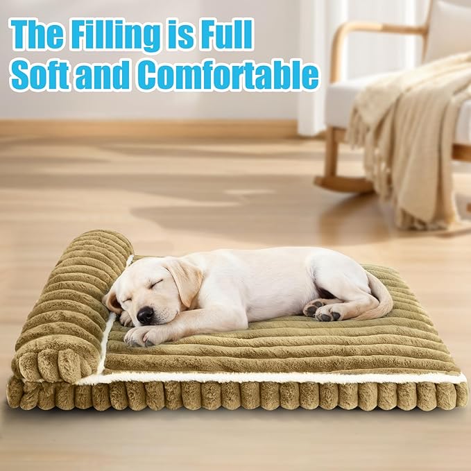 Comfort Dog Beds for Medium Size Dogs, Dog Bed with Removable Washable Cover, Deluxe Plush Dogs Bed for Crate with Pillow, Anti-Slip Pet Mat Mattress for Kennel with Durable Zipper(Brown, M)