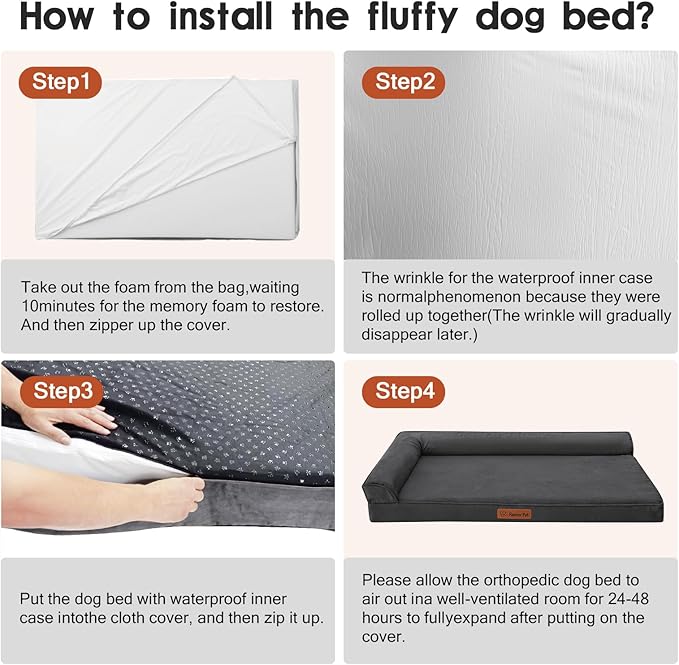 Orthopedic Dog Bed Medium Size Dog, Memory Foam Dogs Bed for Medium Dogs, Washable and Removable Microsuede Cover, Waterproof Liner, Non-Skid Bottom, 30x20x6 Inches, Dark Grey