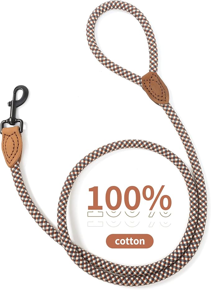 Mile High Life Rope Leash with Genuine Leather Connection, 6 FT/5 FT/4 FT, Heavy Duty Leash for Medium & Large Dogs (Brown, 60 Inch)