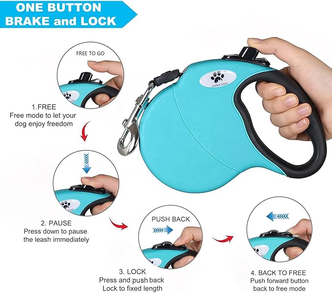13 ft Retractable Dog Leash for Large Dogs up to 26 lbs,Tangle-Free Nylon Tape,Blue S