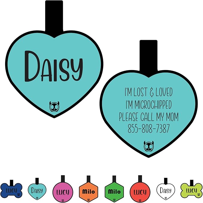 Silicone Silent Dog Tag Personalized with 5 Lines of Custom Deep Engraved Durable Soundless Pet ID Name Tag Heart Tiffany