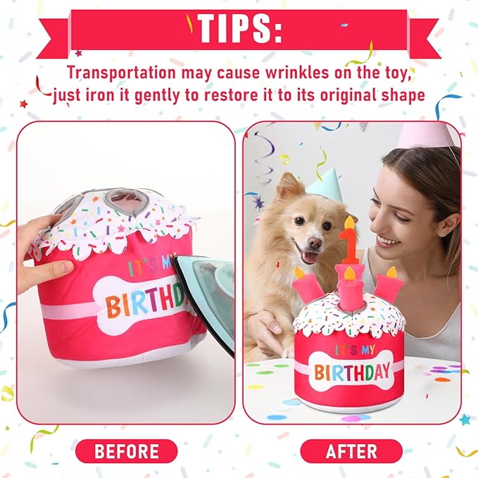 Dog 1st Birthday Cake Toy Squeaky Interactive Dog Toy Hide and Seek Plush Dogs Puzzle Puppy Toys for Boredom Keep Them Busy for Small Medium Dogs(Pink)