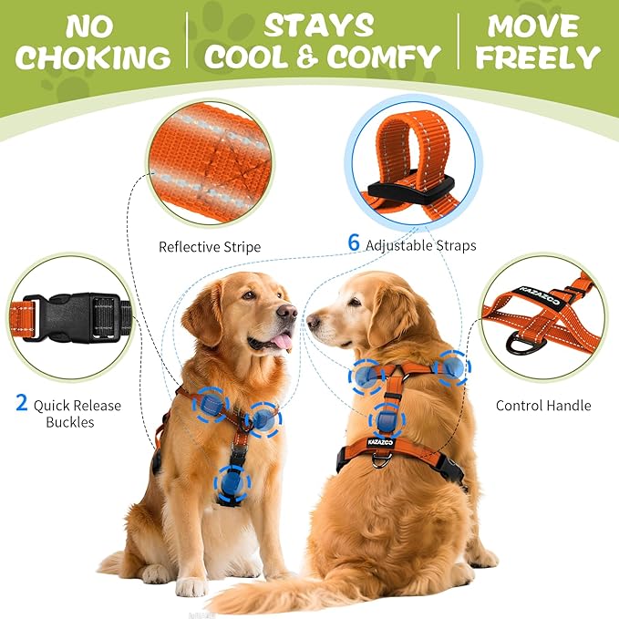 Dog Harness,Adjustable No Pull Dog Harness,Y-Shaped Design,Buckle-Neck Balance Harness with Reflective, Ideal for Dog Training Hiking, Easy Walk Harness,Durable High-Tensile Nylon-Orange-S