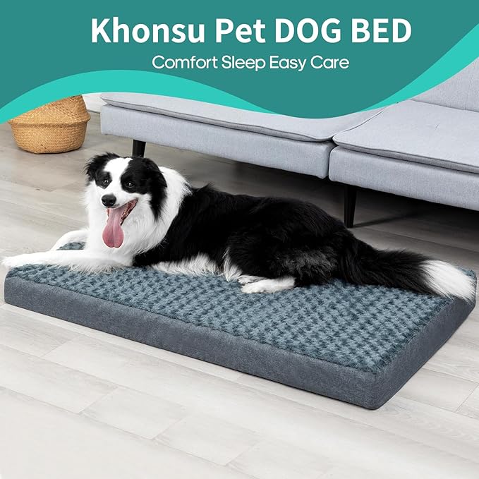 KHONSU PET Dog Bed Mat Plush 3in Orthopedic Pad for Large Dogs up to 35 lbs Medium Waterproof Removable Cover Machine Washable for Medium Sized Dogs