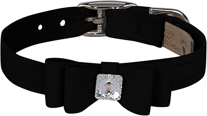 Susan Lanci Designs Ultrasuede Premium Dog Collar with Big Bow, Black, X-Large