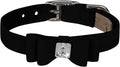 Susan Lanci Designs Ultrasuede Premium Dog Collar with Big Bow, Black, Medium