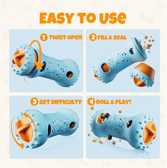 Interactive Treat Dispensing Dog Toys – Adjustable Puzzle Toy to Keep Dogs Busy, Mental Stimulation, Cognitive Fun and Boredom Buster for Puppy Teething, for Small Medium Large Dogs