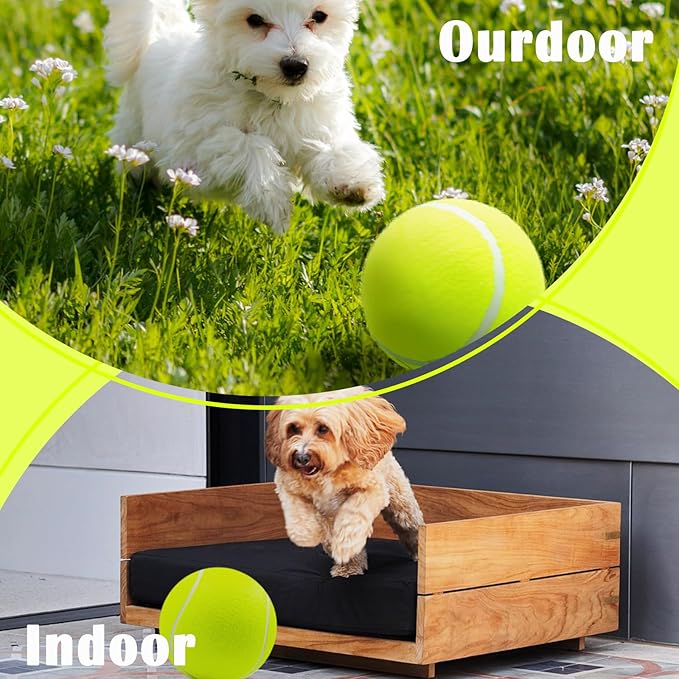 Large Dog Tennis Ball - Giant 9.5" Interactive Puzzle Toy With Pump and Needle for Small, Medium, Large Dogs (Yellow)