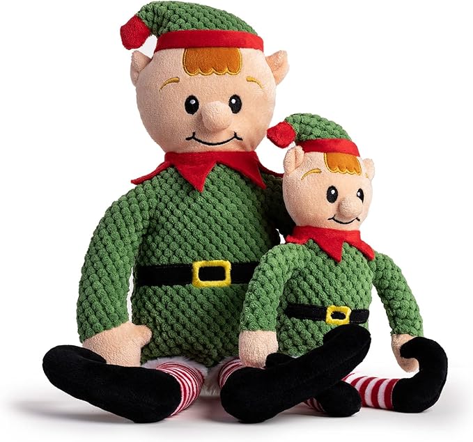 fabdog Floppies Plush Dog Toys - Cute Holiday-Themed Squeaky Dog Toy - Best Squeak Toy for All Breeds | Ideal Large Elf