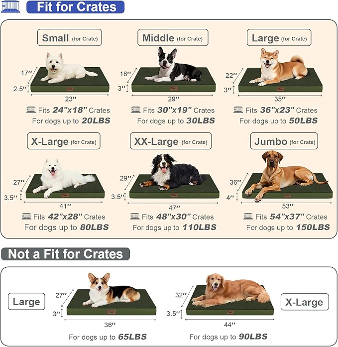 Orthopedic Dog Bed for Extra Large Dogs, XL Comfort Pet Mat for Large Sized Dog 44x32 Inch, Egg Crate Foam with Removable Washable Oxford Cover, Olive Green