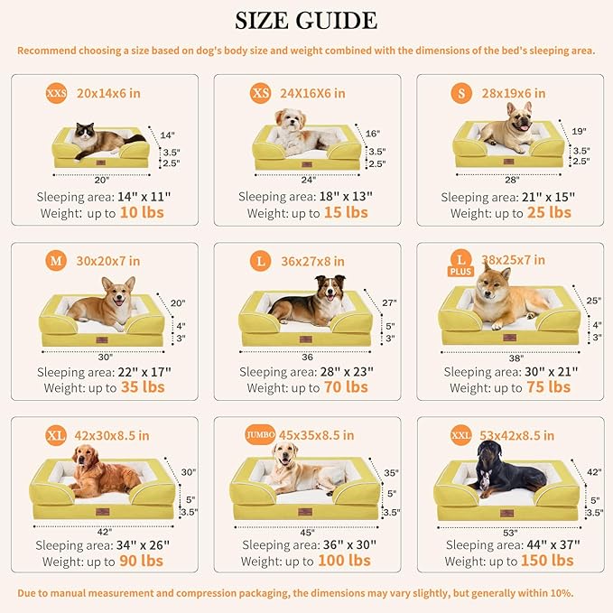 Comfort Expression Orthopedic Dog Bed for Medium Dogs 28x19 Inch, Waterproof Egg Crate Foam Medium Pet Bed with Removable Bolsters, Dog Couch with Washable Cover & Non-Slip Bottom, Spicy Mustard